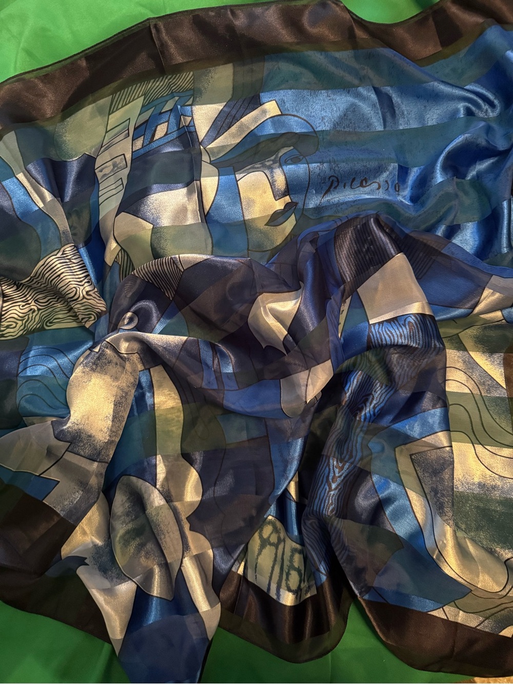 Blue Geometric Silk Scarf - Designer Style
